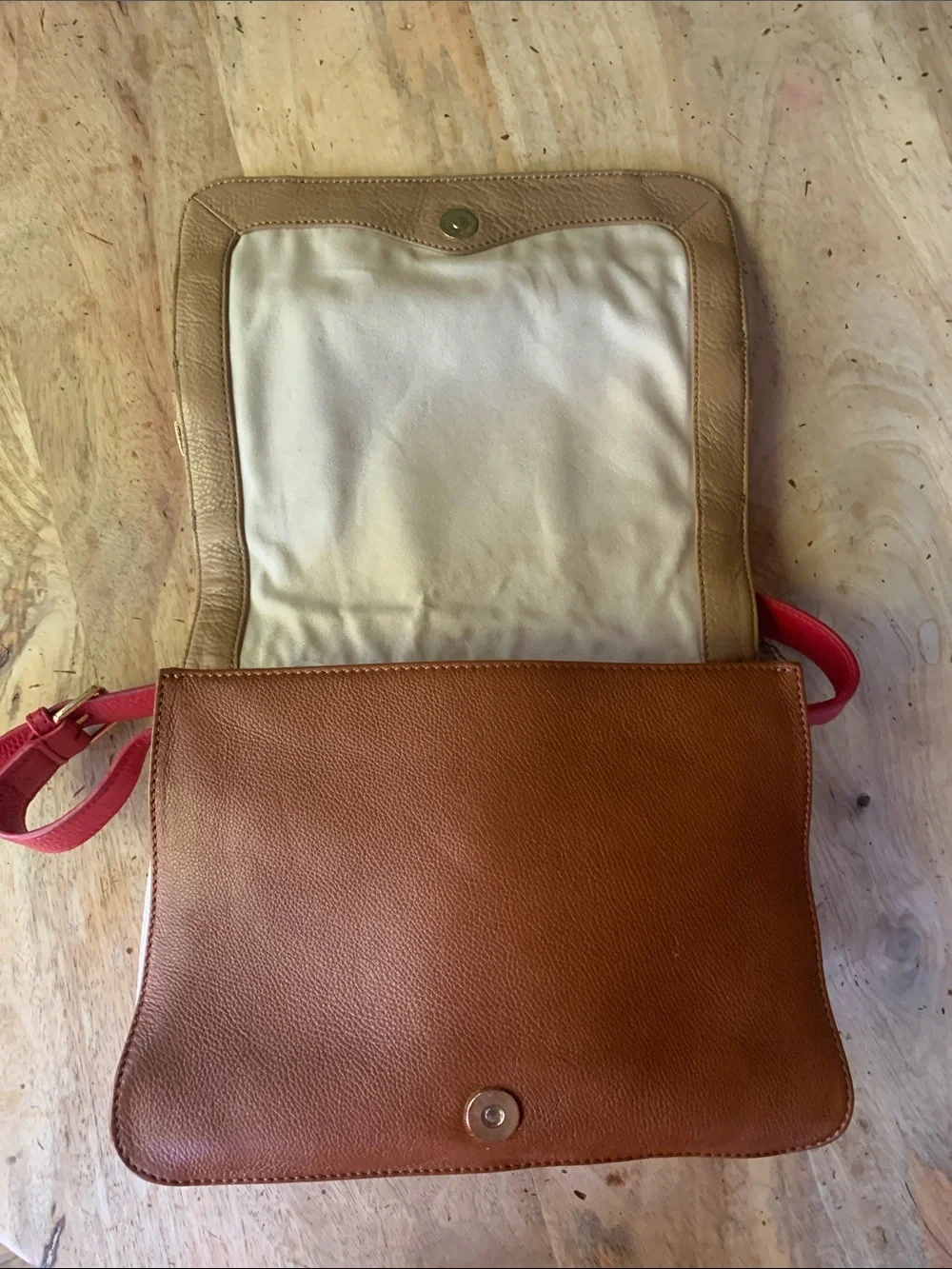 TORY BURCH Two-Tone Brown and Red Leather Shoulder Bag